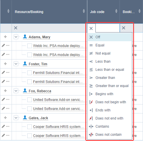 Resource booking planner column form.