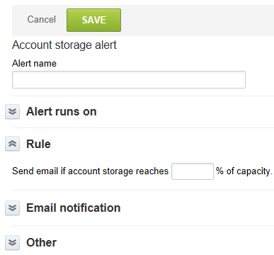Account storage alert entities form.