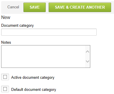 Document categories entities form.