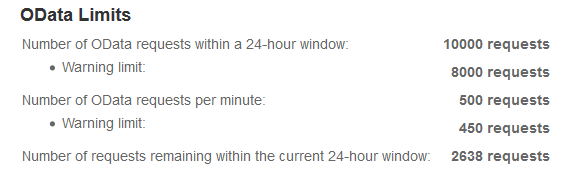 OData limits page in the Administration module