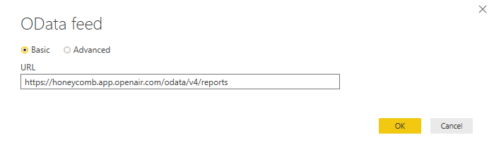 OData feed dialog box in Microsoft Power BI version 2.51