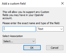 Add a Custome Field window in Integration Manager.