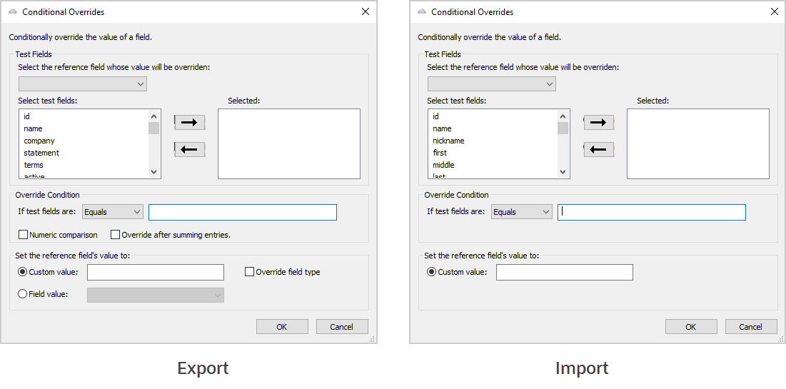 Conditional Overrides window in Integration Manager.