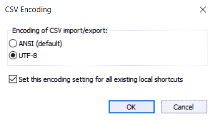CSV Export Encoding window