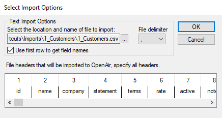Select Import Options window in Integration Manager.