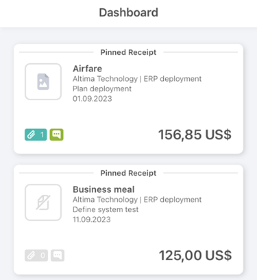 Pinned receipts on dashboard.