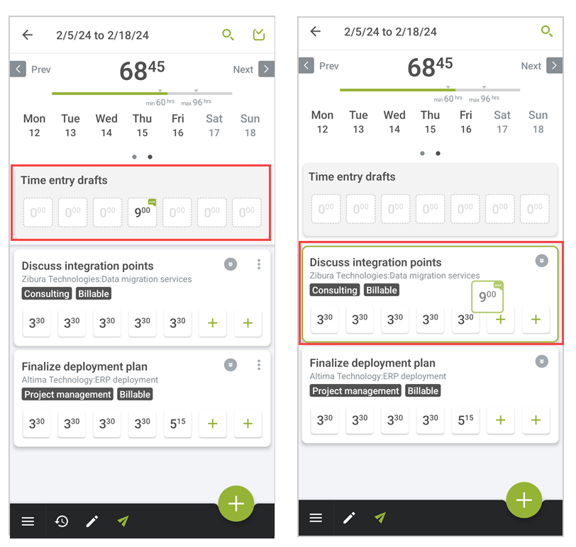 Draft time entry screenshot
