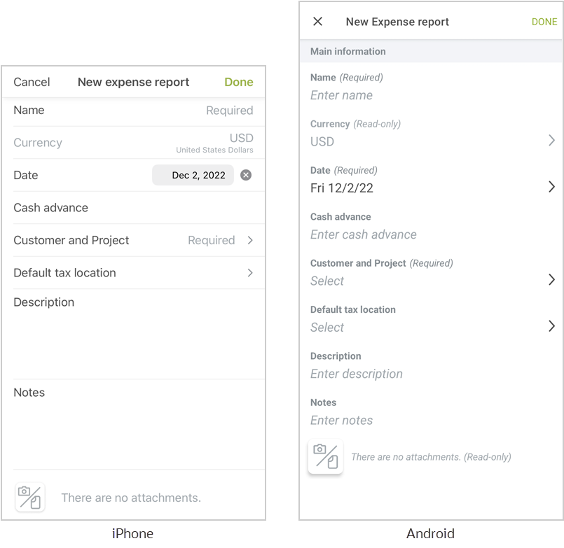 Creating new expense report