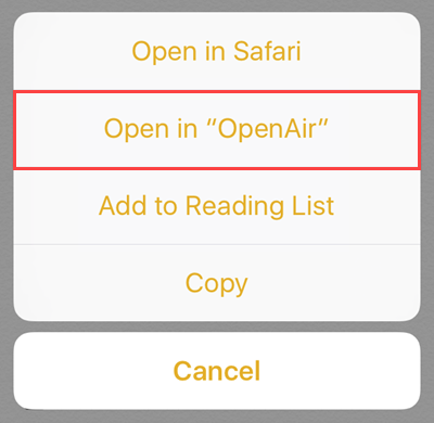 Contextual menu for sign-in to OpenAir Mobile with IdPSSO