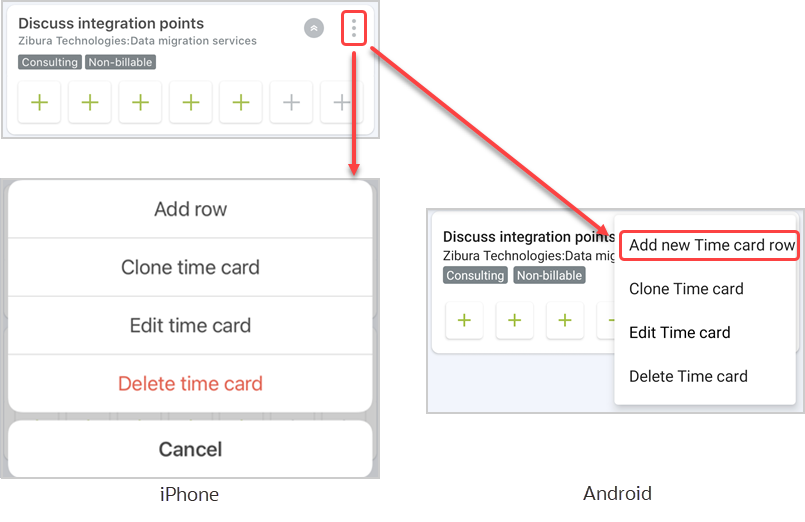 Adding a new Time card row