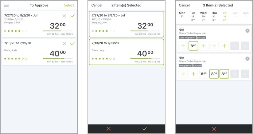 Approving multiple timesheets at the same time