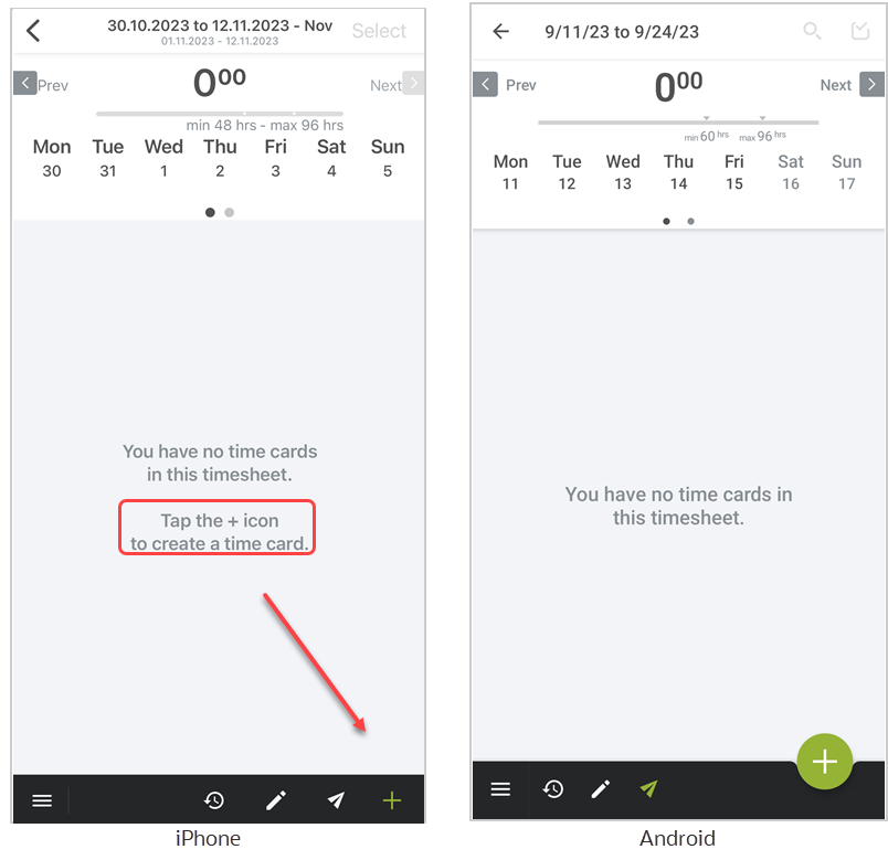 Adding a time card to a timesheet