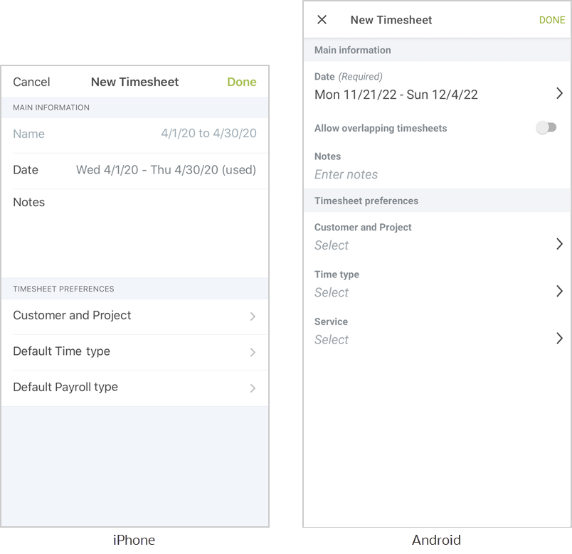 New timesheet form