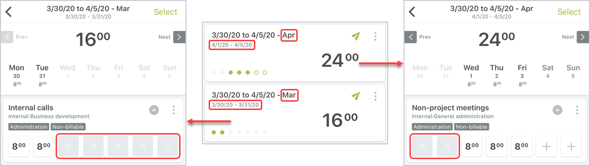 Creating split-week timesheets