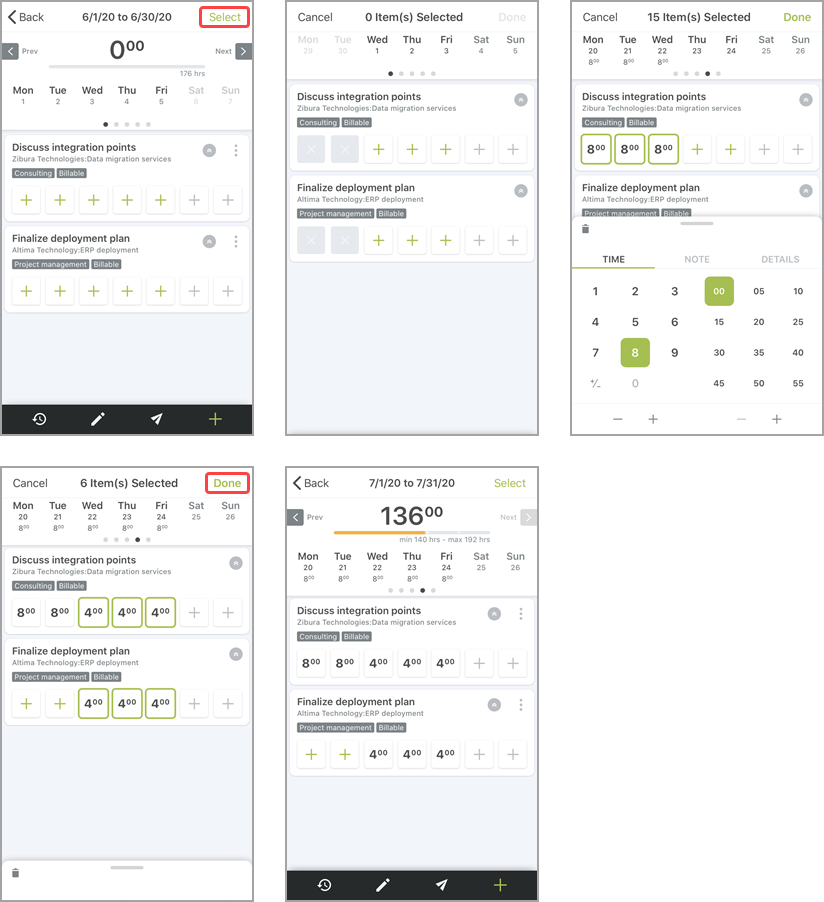 Timesheets time entry bulk edit