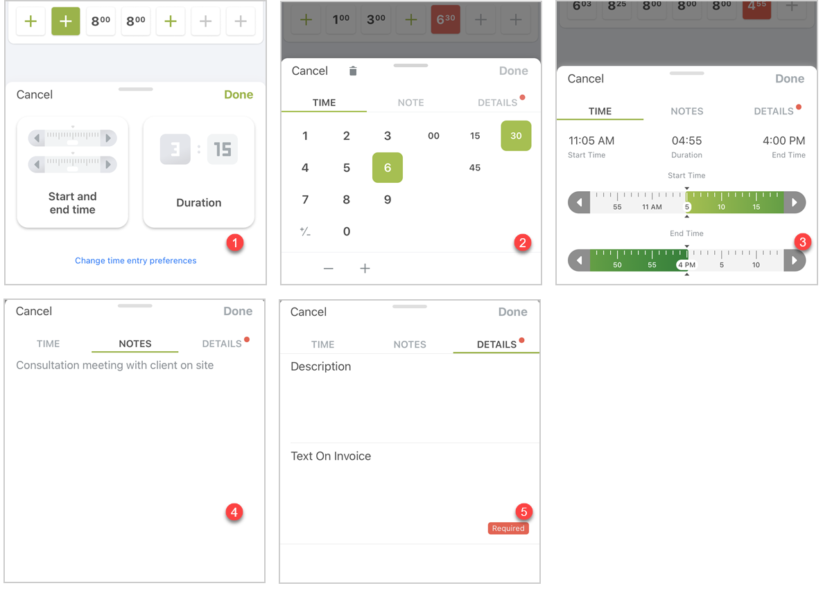 Time entry form and time picker