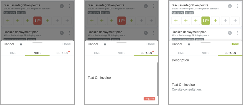 Adding and modifying time entry notes