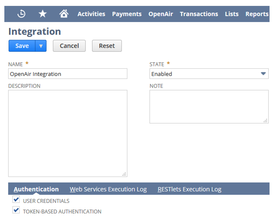 Integration record form in NetSuite