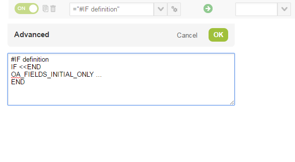 Advanced field mapping definition declaring the field conditionally as initial only.