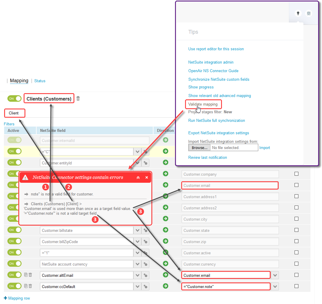 Validating field mapping definitions manually.