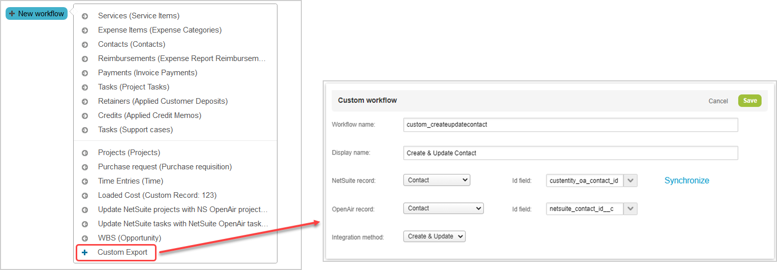 Custom workflow settings popup window.