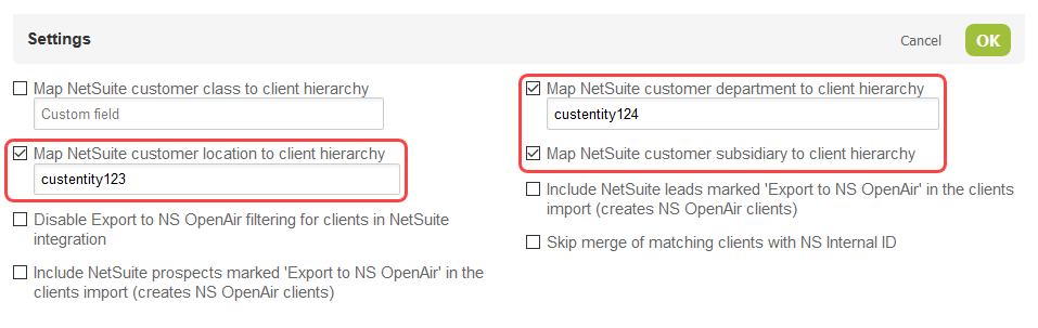 Workflow settings for the Clients (Customers) import workflows showing the Map classifications options.
