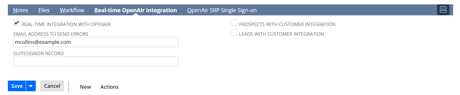 NetSuite OpenAir SRP real-time add-on preferences in NetSuite.