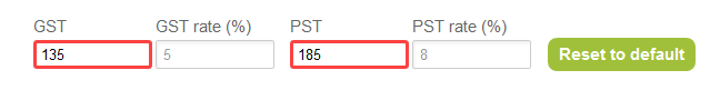 Section of the receipt entity form in OpenAir showing manually entered Canadian tax amounts.