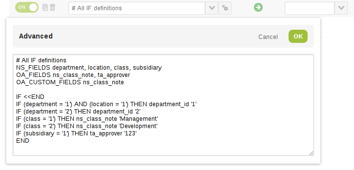 Advanced field mapping definition using conditional branching