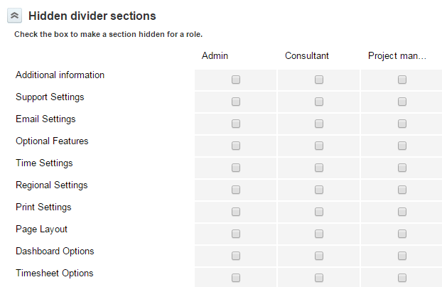 Hidden divider sections controls on the form permissions form.