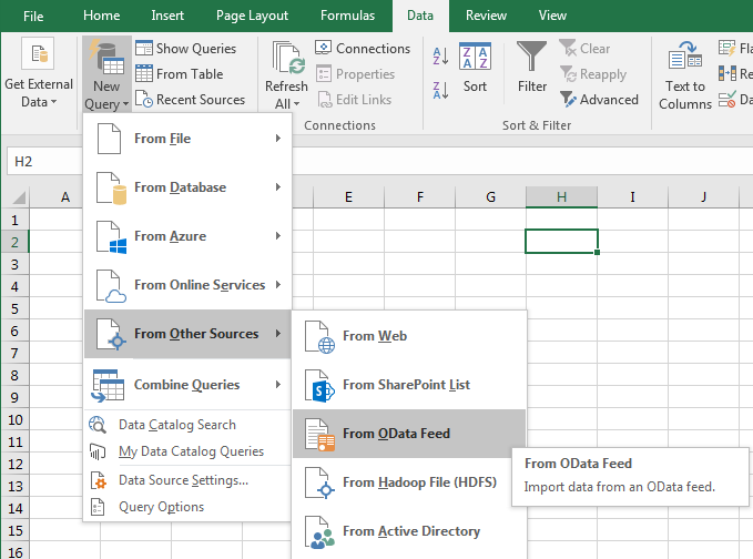 Getting data from OData feed in Microsoft Excel.