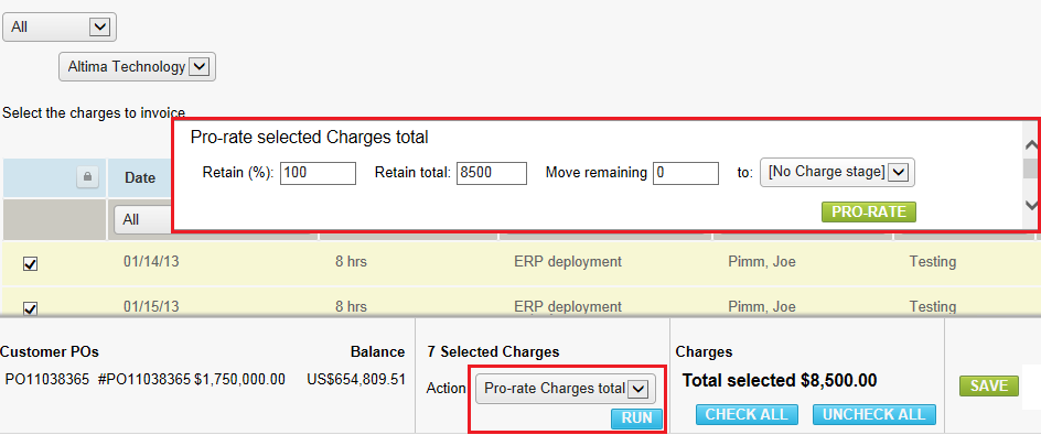 Pro-rate charges settings.