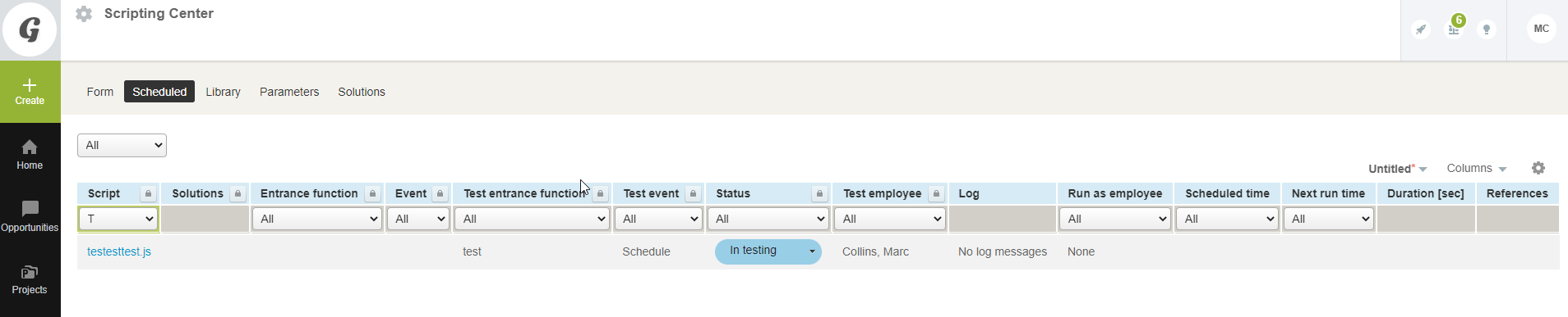 Scheduled scriptdeployment list view.