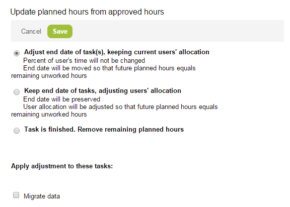 Update planned hours from approved hours settings.