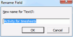 Rename Field dialog in Microsoft Project.