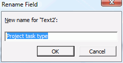 Rename Field dialog in Microsoft Project.