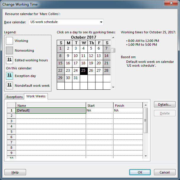 Charge Working Time window in Microsoft project using the OpenAir toolbar add-in.