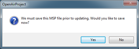 Save Microsoft Project file dialog box in Microsoft Project using the OpenAir toolbar add-in.