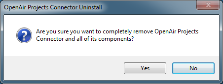 Projects Connector Uninstall window