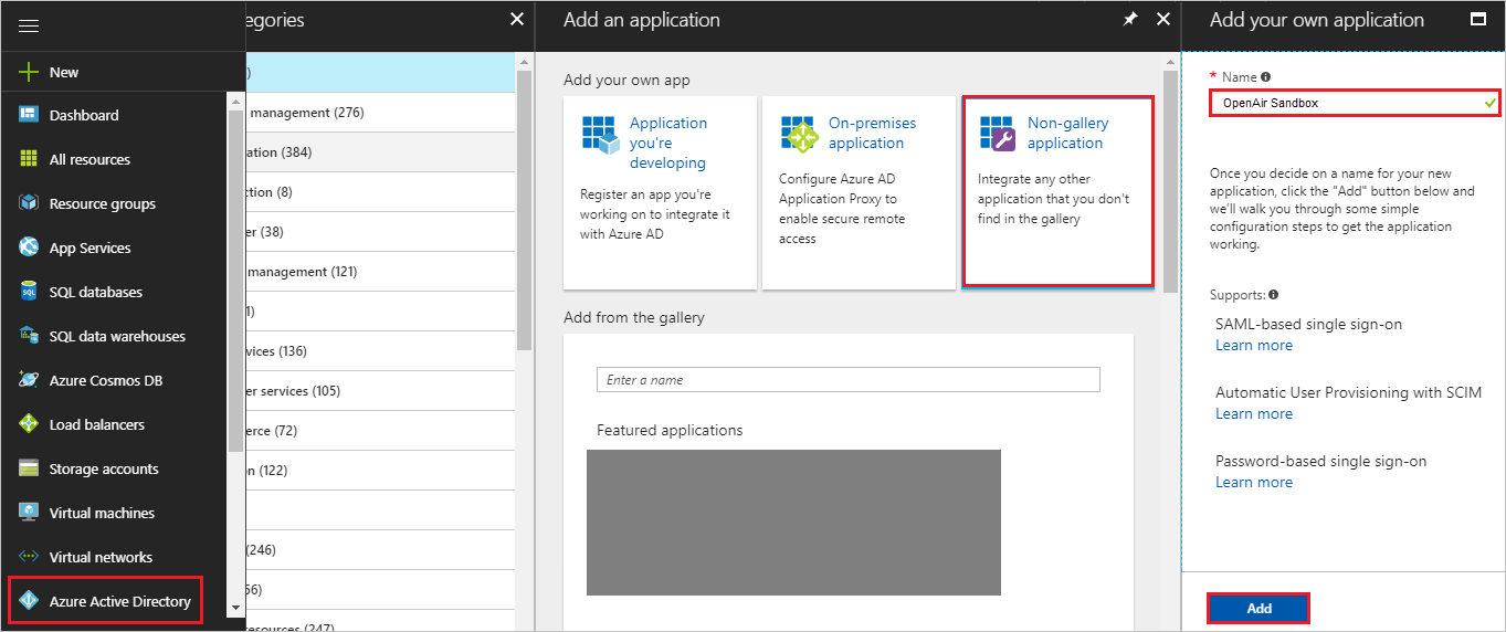 Adiing an application in Microsoft Azure Active Directory.