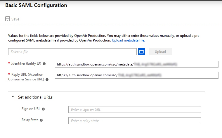 Basic SAML Configuration form in Microsoft Azure Active Directory.