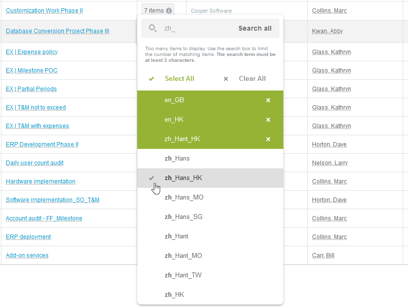 Editable multiple selection field in list.