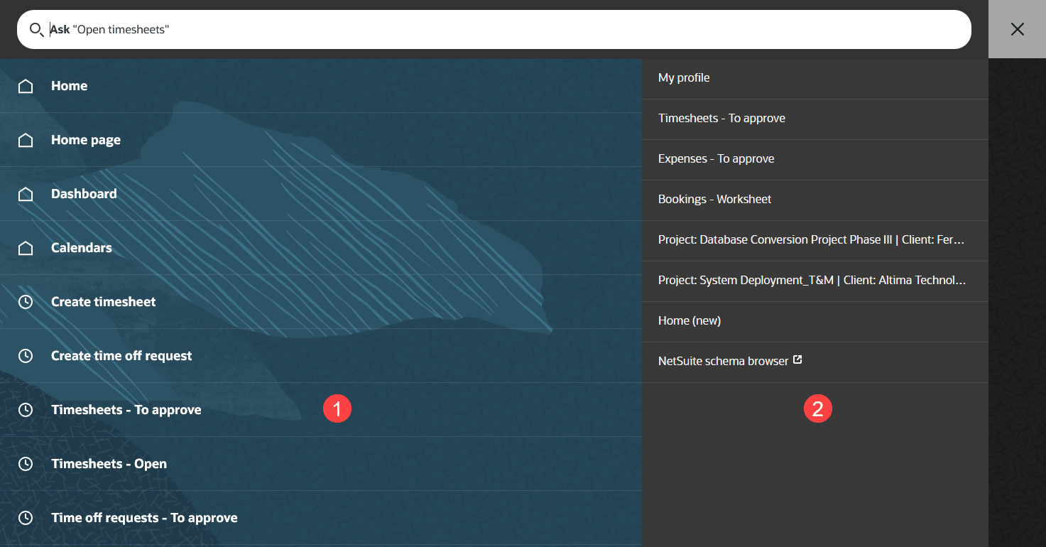 Navigation suggestions and personal shortcuts on the global search page.