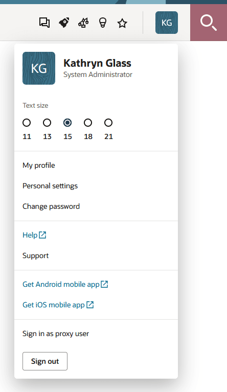User menu button