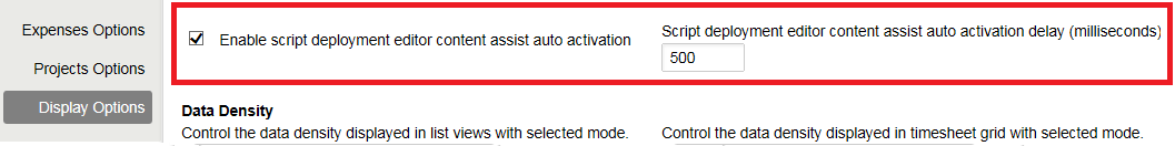 Script editor autocomplete preferences on the personnal settings form.