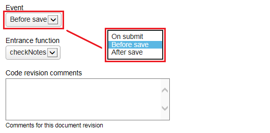 User event selection for form scripts in the Scripting Studio tools and settings pane.