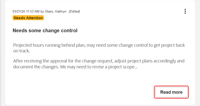 Read more button on project status.
