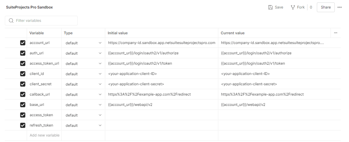 Manage Environments window in Postman.