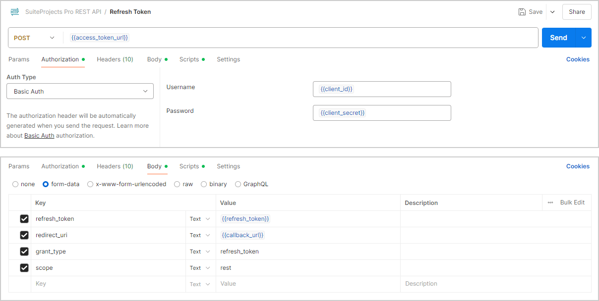 Token refresh request in Postman.