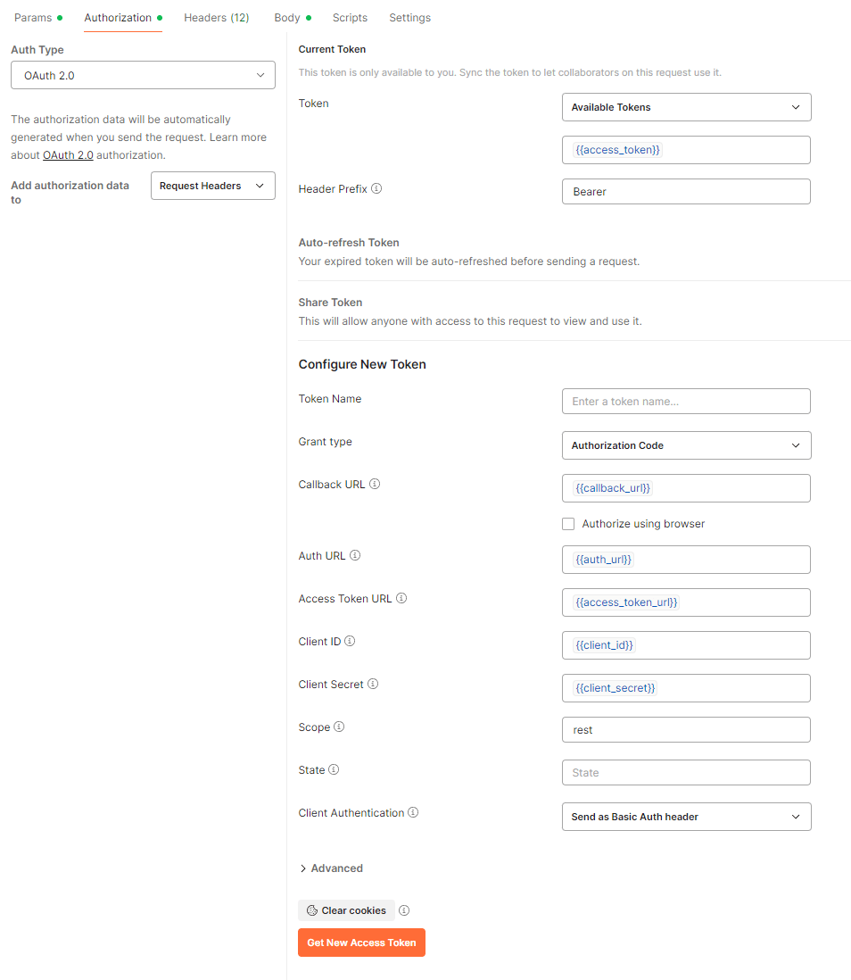 Request Authorization tab in Postman.